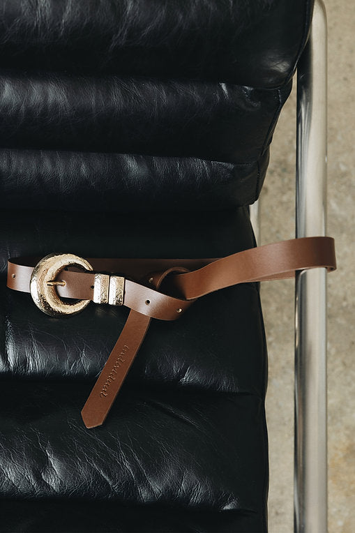 “Double vision” leather belt / Brown-Nickel
