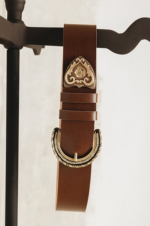 "I see a morning" leather belt / Brown-Bronze