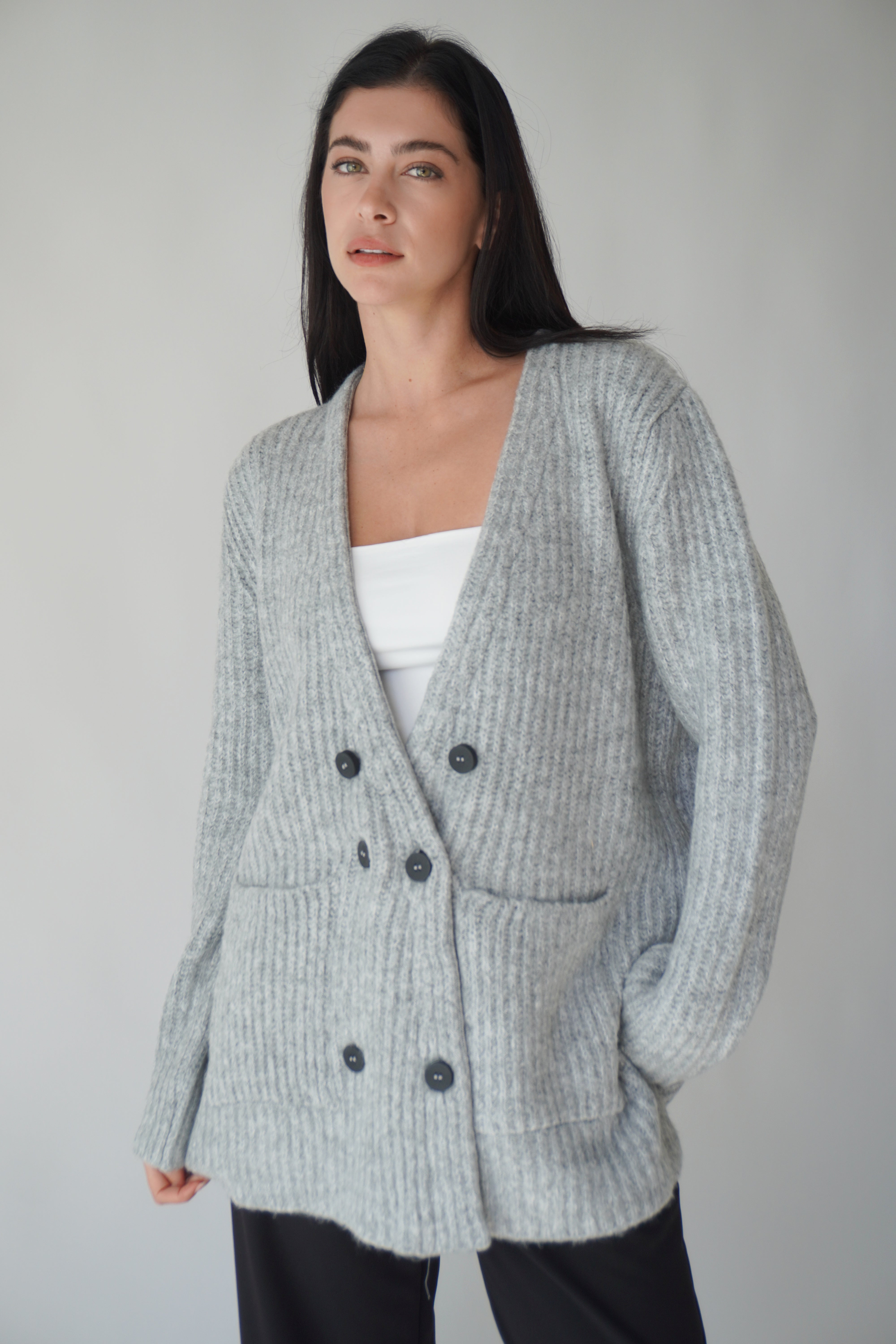 Oversized Rib Cardigan / Grey