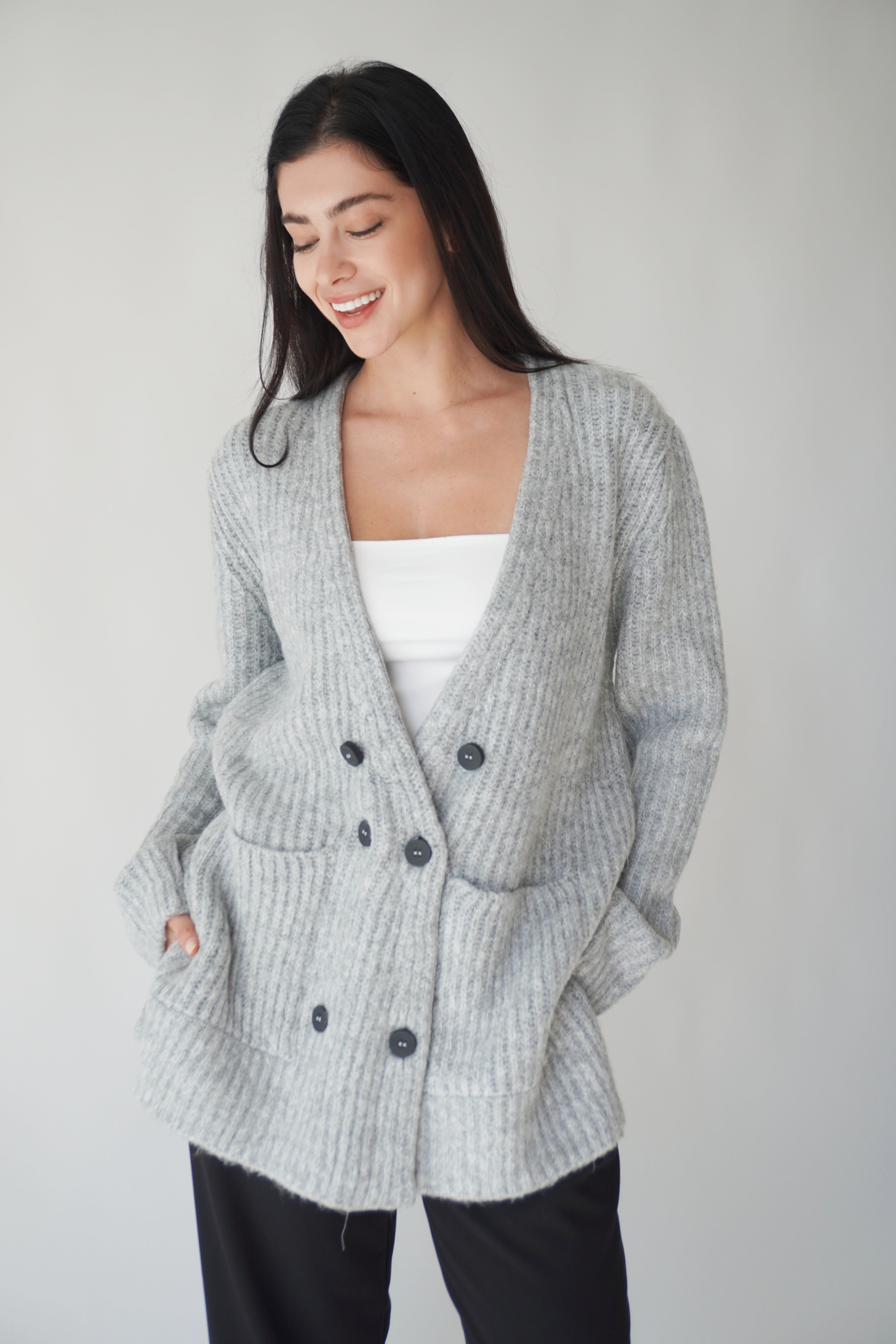 Oversized Rib Cardigan / Grey