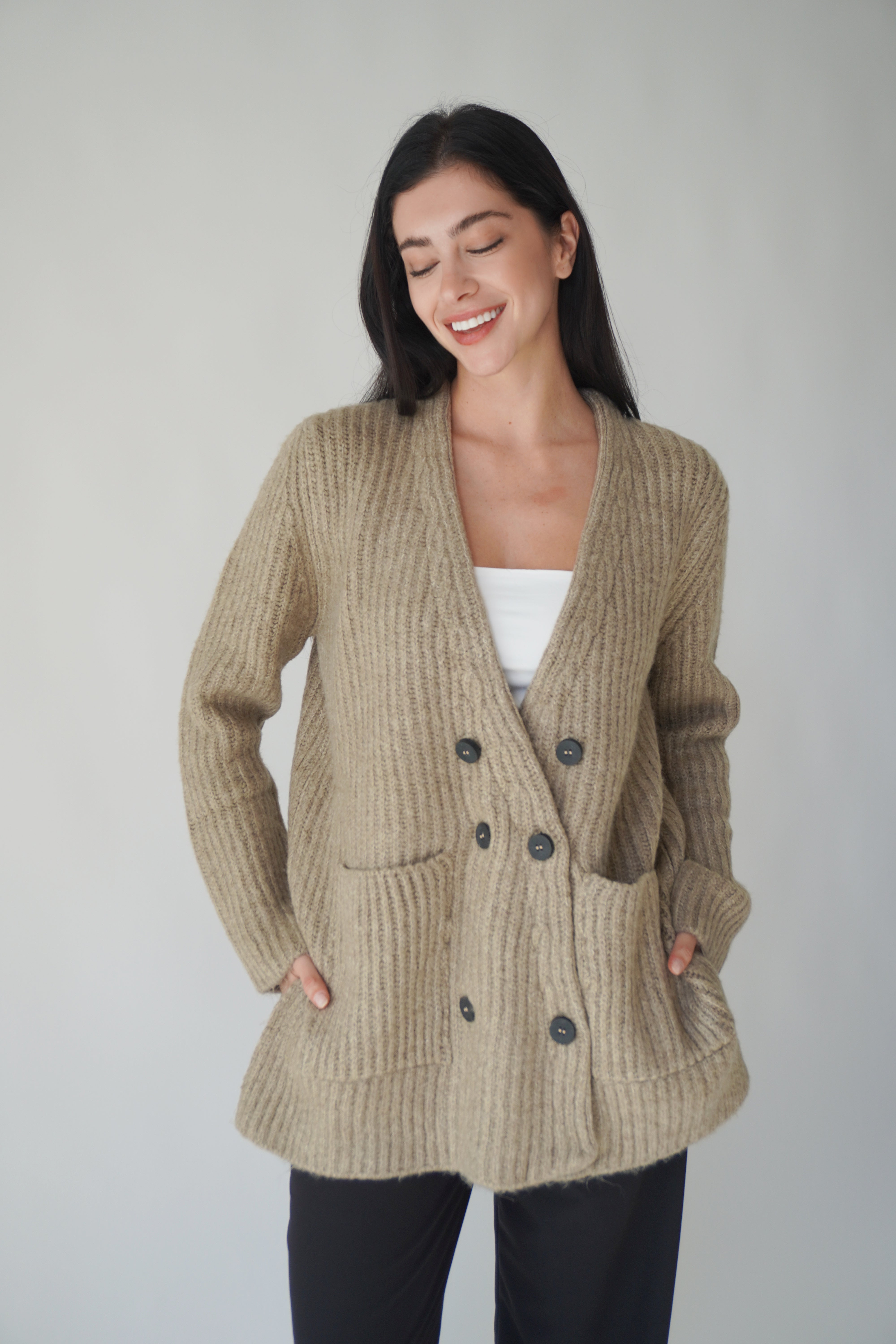 Oversized Rib Cardigan / Beige