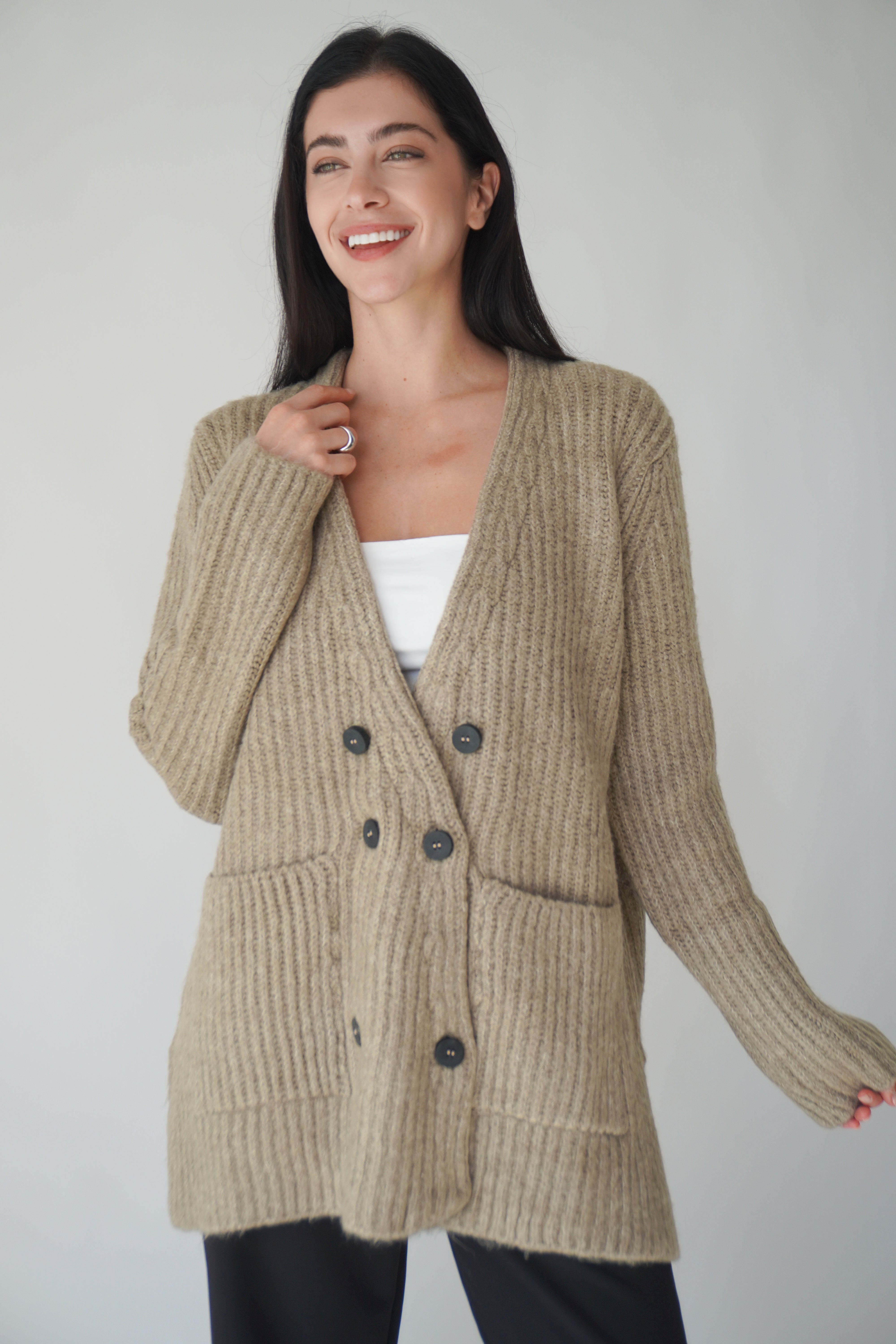 Oversized Rib Cardigan / Beige