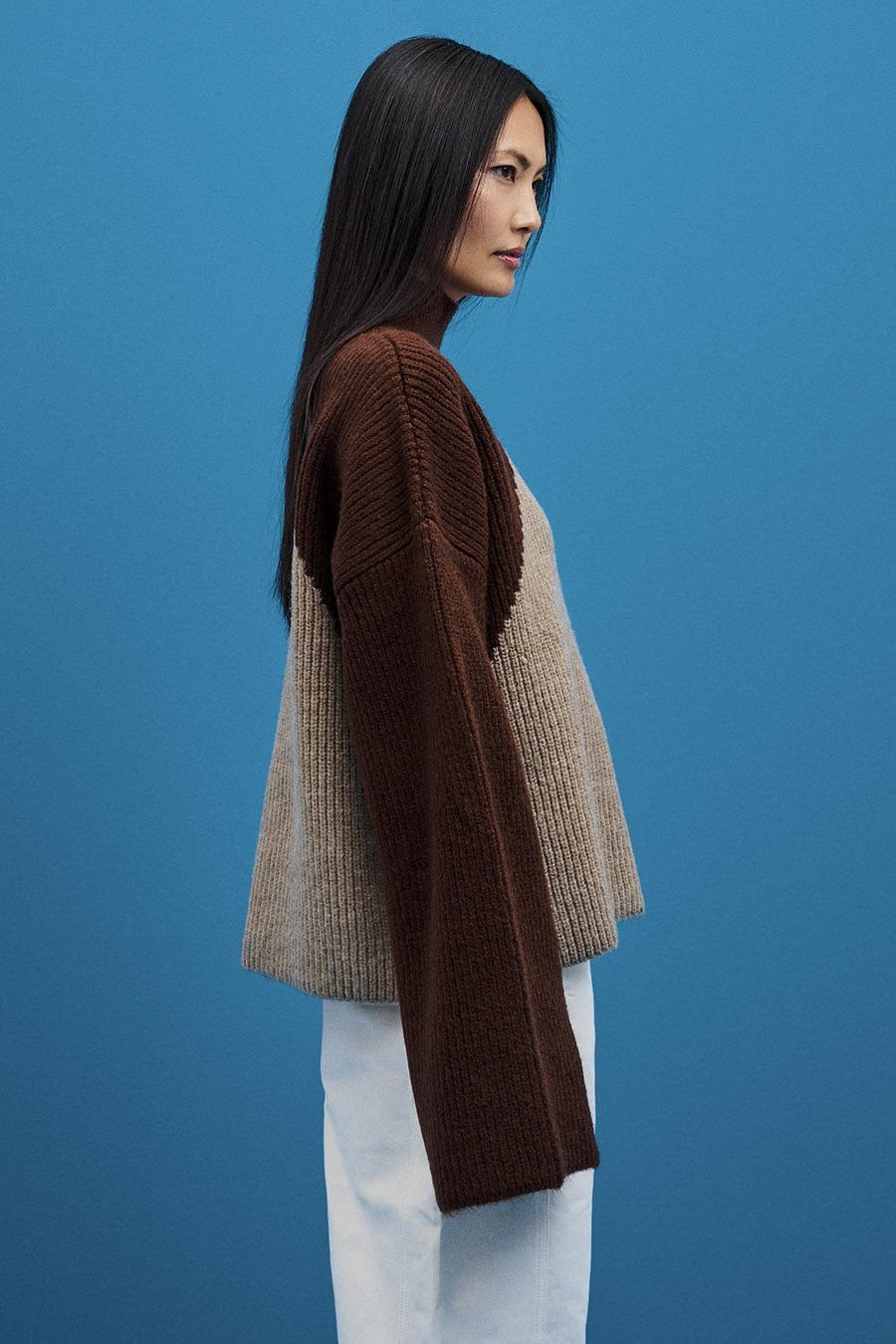 Oversized Two Colour Sweater / Brown