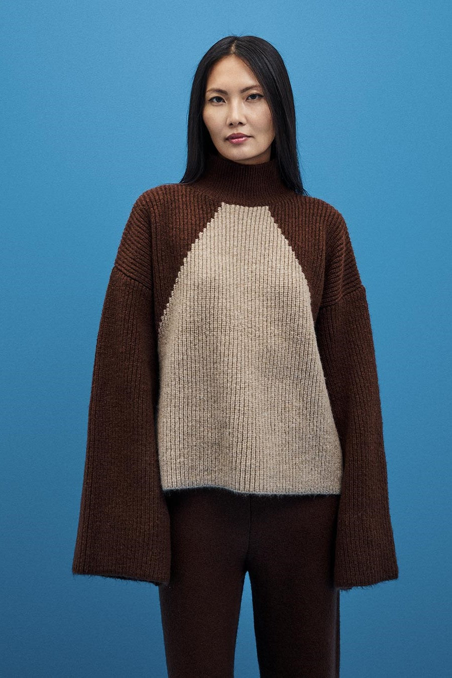 Oversized Two Colour Sweater / Brown