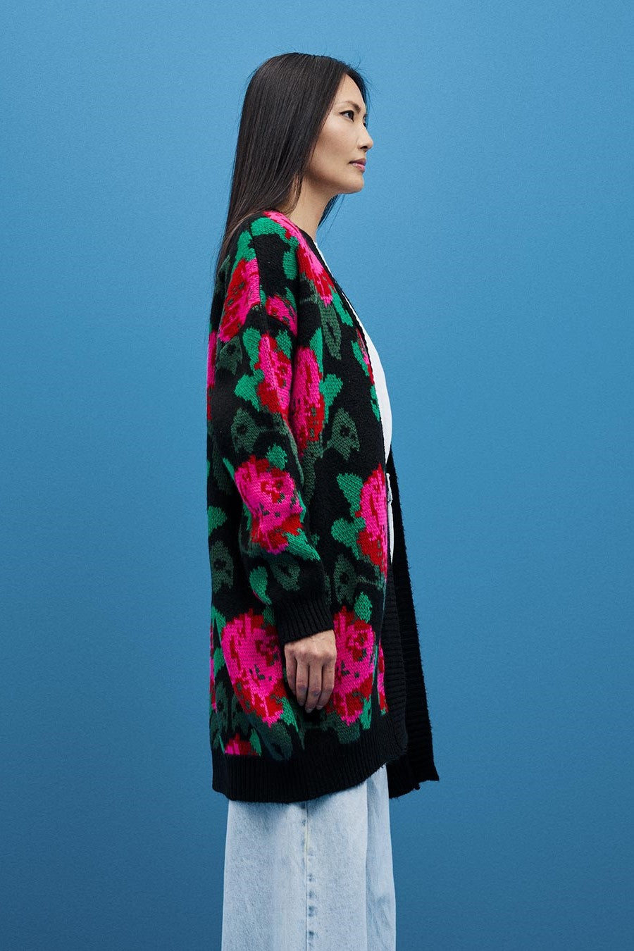 Oversized Flowers Cardigan / Black