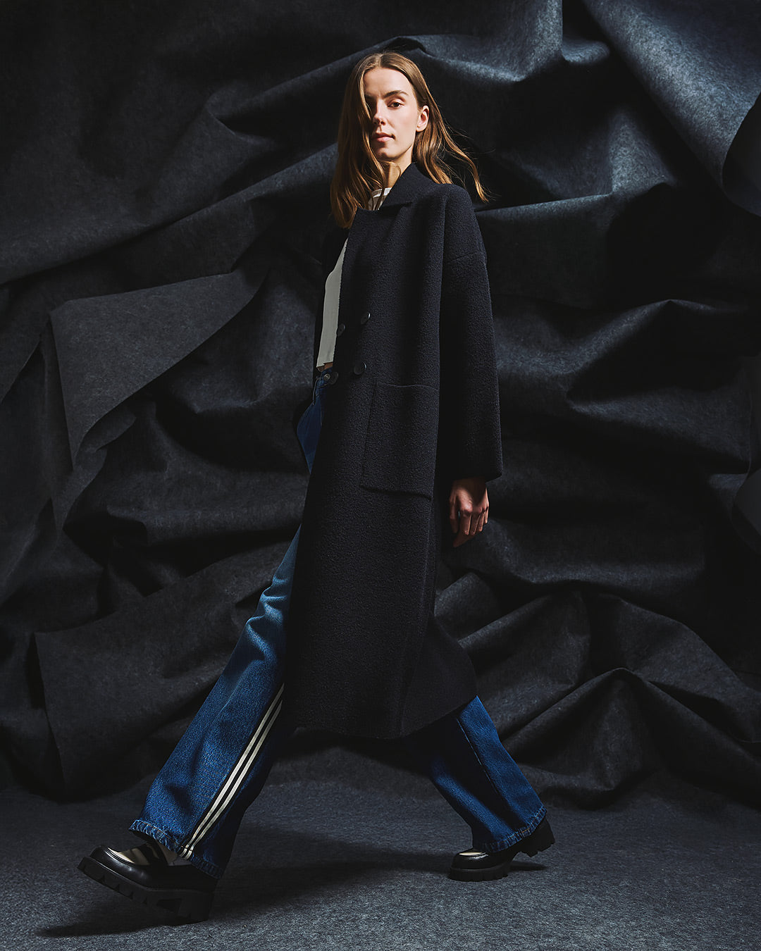 Across Buttons Oversized Cardigan / Black