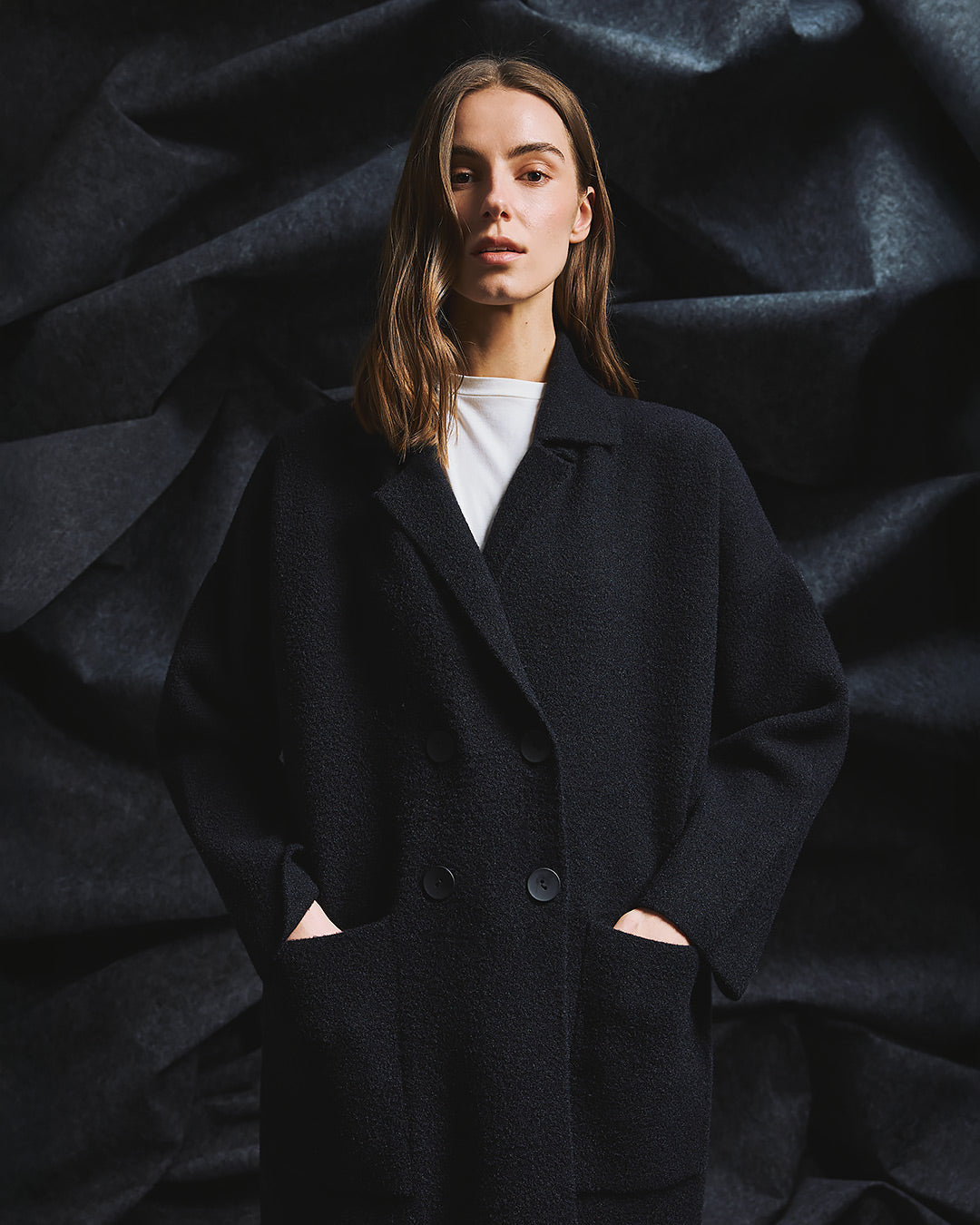 Across Buttons Oversized Cardigan / Black
