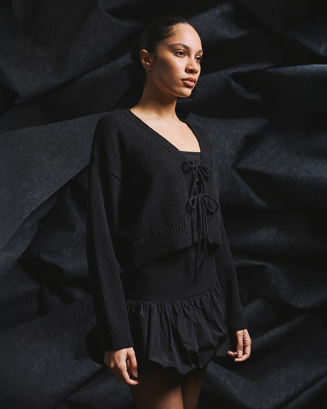 String Knit Cardigan / Black