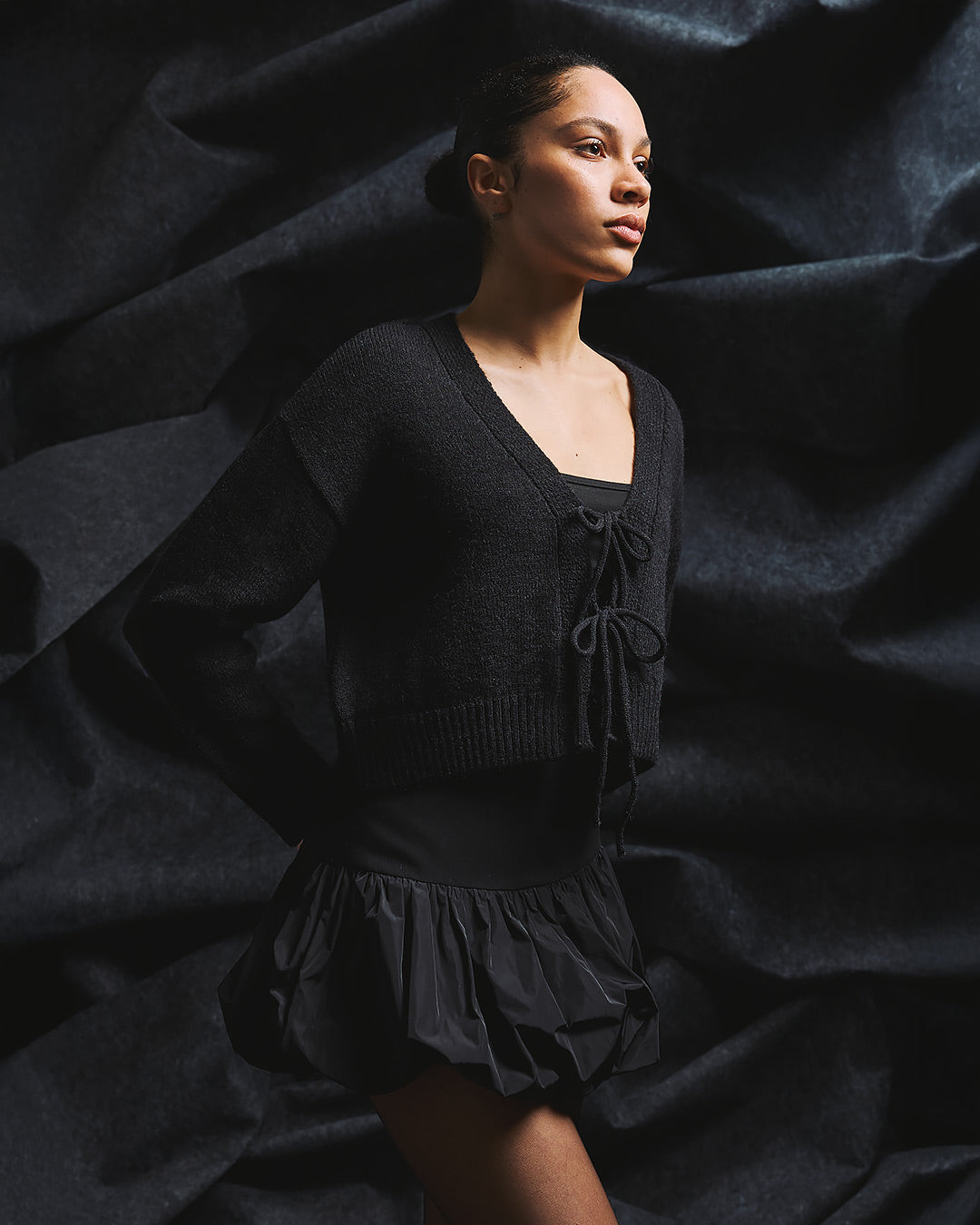 String Knit Cardigan / Black