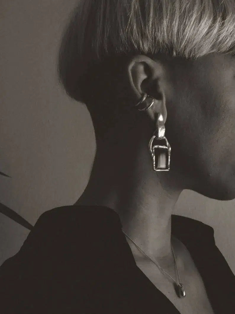 Rectangle Earrings / Black Agate